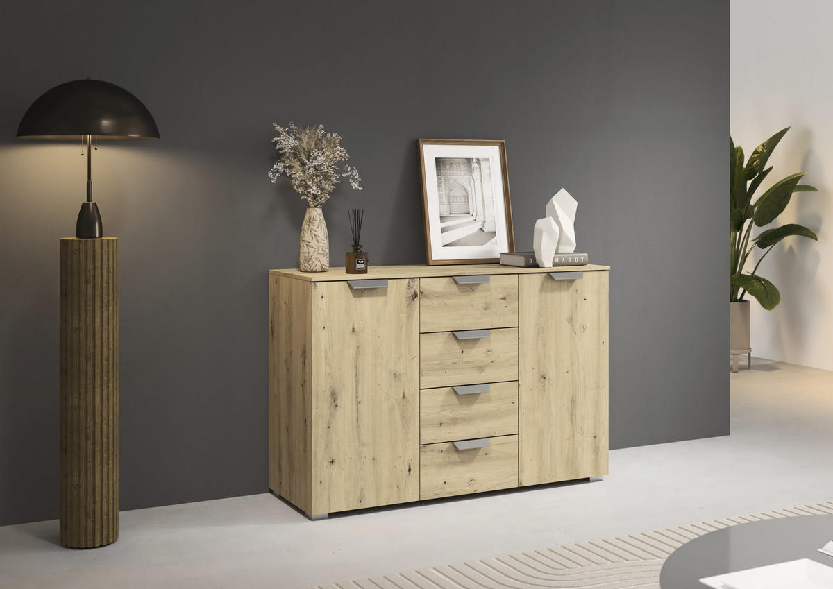 KOMMODE  in 120/81/42 cm  - Chromfarben/Eiche Artisan, Design, Holzwerkstoff/Metall (120/81/42cm) - Carryhome