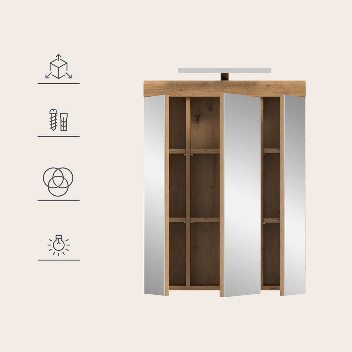 SPIEGELSCHRANK 60/79/18 cm  - Eiche Artisan, Trend, Glas/Holzwerkstoff (60/79/18cm) - MID.YOU