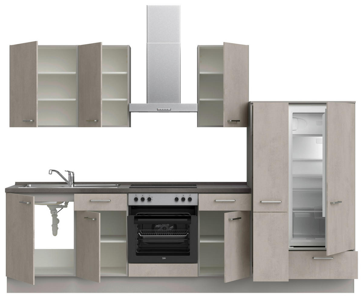KÜCHENBLOCK 300 cm   in Grau, Schieferfarben  - Schieferfarben/Edelstahlfarben, MODERN, Holzwerkstoff/Metall (300cm) - Nobilia