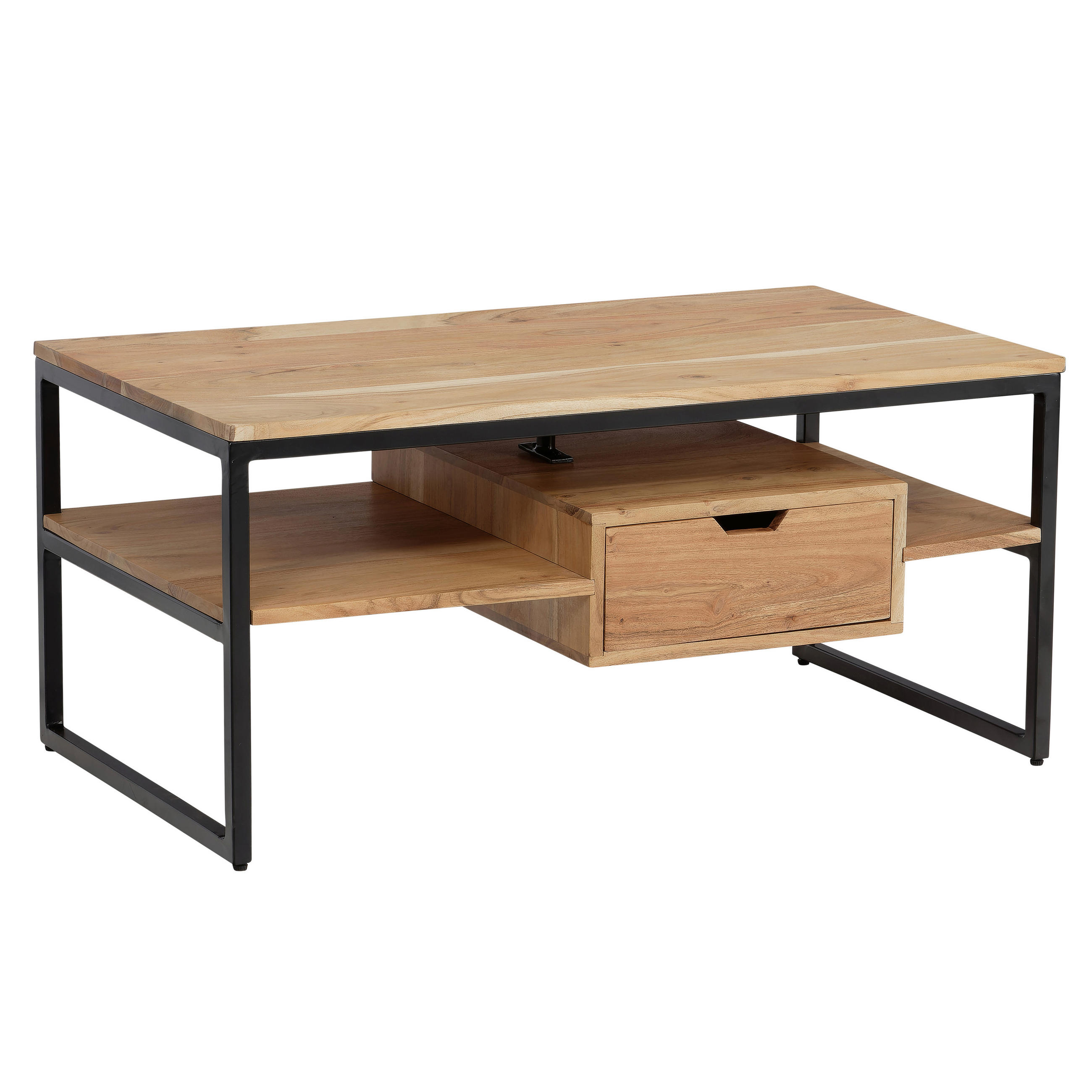 COUCHTISCH Akazie massiv 90/50/42 cm rechteckig Akaziefarben  - Schwarz/Akaziefarben, Design, Holz/Metall (90/50/42cm) - MID.YOU