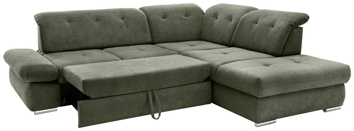 ECKSOFA in Chenille Dunkelgrün  - Chromfarben/Dunkelgrün, Modern, Textil/Metall (280/254cm) - Livetastic
