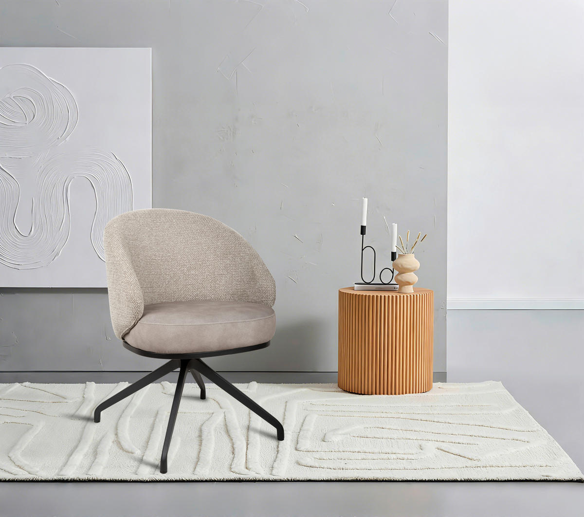 ARMLEHNSTUHL  Typenauswahl, Sitzfläche 360° drehbar, automatische Rückholfunktion Chenille, Flanell  - Taupe/Schwarz, Design, Textil/Metall (61/83/60cm) - Novel