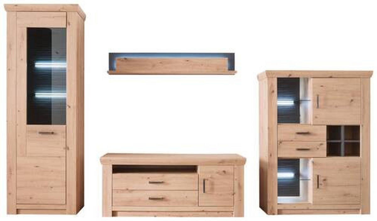 WOHNWAND  in Anthrazit, Eichefarben 336/211/55 cm  - Eichefarben/Anthrazit, Design, Glas/Holzwerkstoff (336/211/55cm) - Livetastic