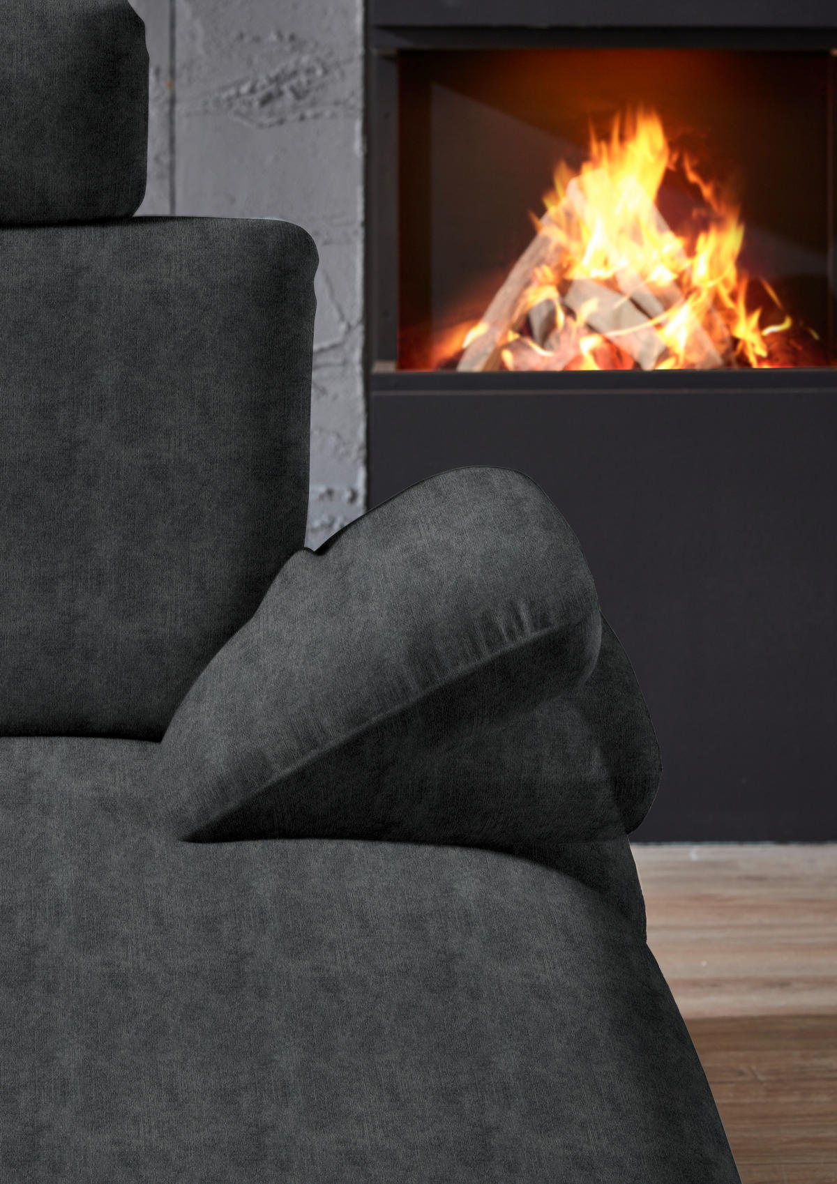 WOHNLANDSCHAFT in Velours Anthrazit  - Anthrazit/Schwarz, Design, Textil/Metall (208/344/180cm) - Dieter Knoll