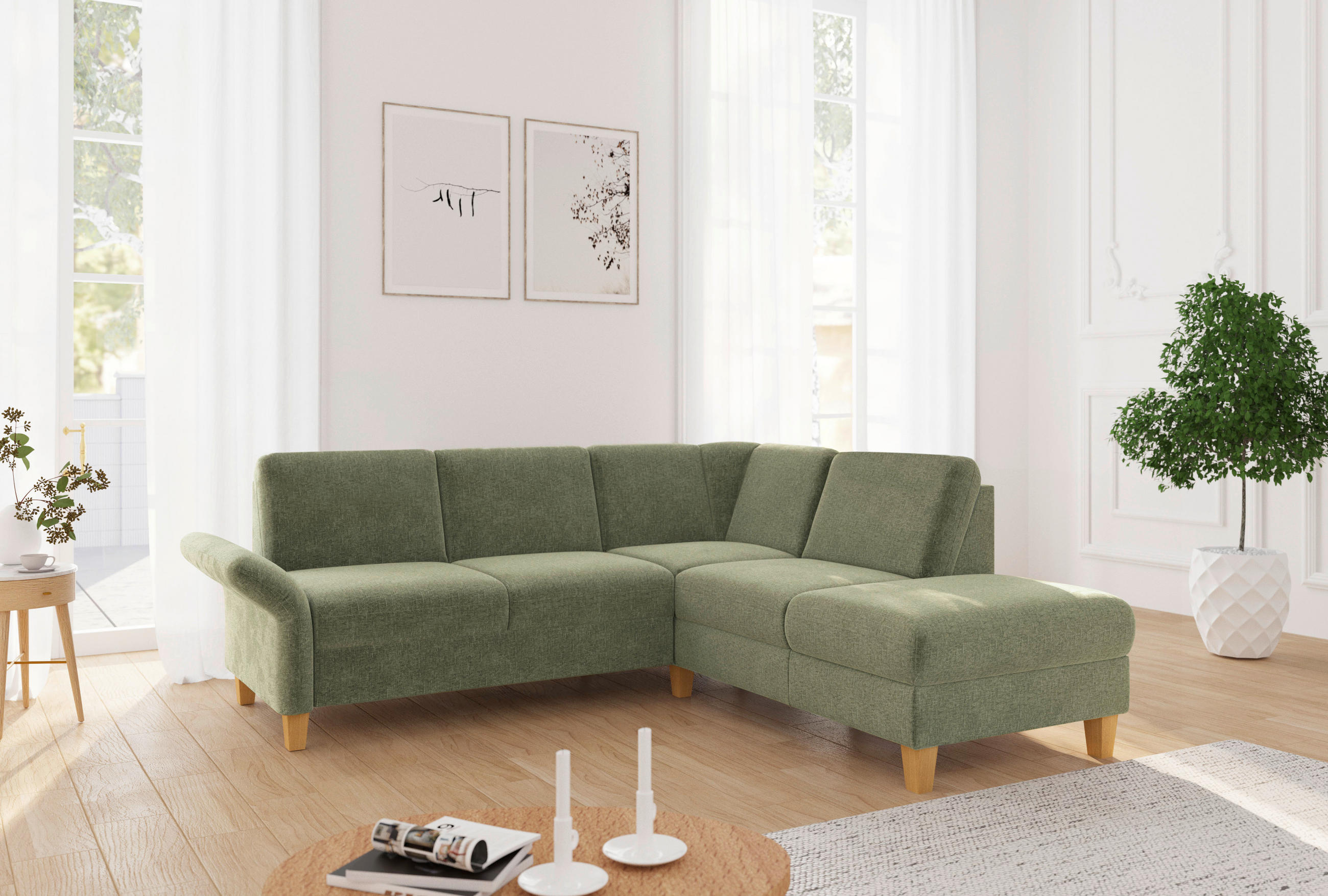 ECKSOFA ROCHELLE E Hellgrün Flachgewebe  - Eichefarben/Hellgrün, KONVENTIONELL, Holz/Textil (240/216cm) - Sit & More