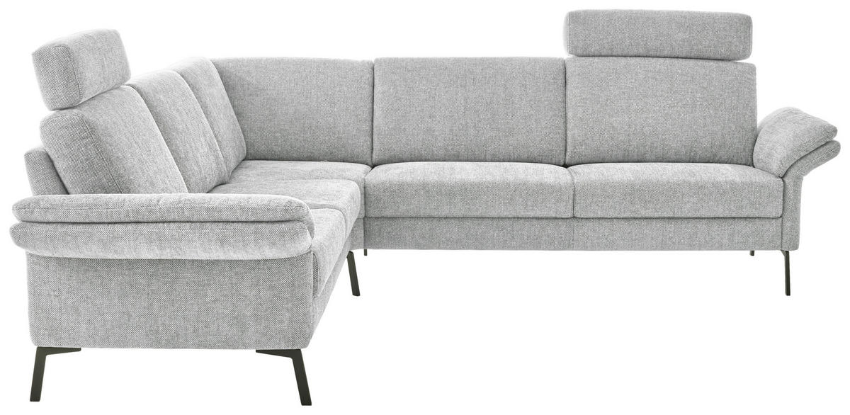 ECKSOFA Platinfarben Flachgewebe  - Platinfarben/Schwarz, KONVENTIONELL, Textil/Metall (253/273cm) - Pure Home Comfort