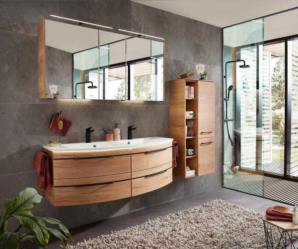 MIDISCHRANK 50/121/33 cm  - Eichefarben, MODERN, Glas/Holzwerkstoff (50/121/33cm) - Sadena