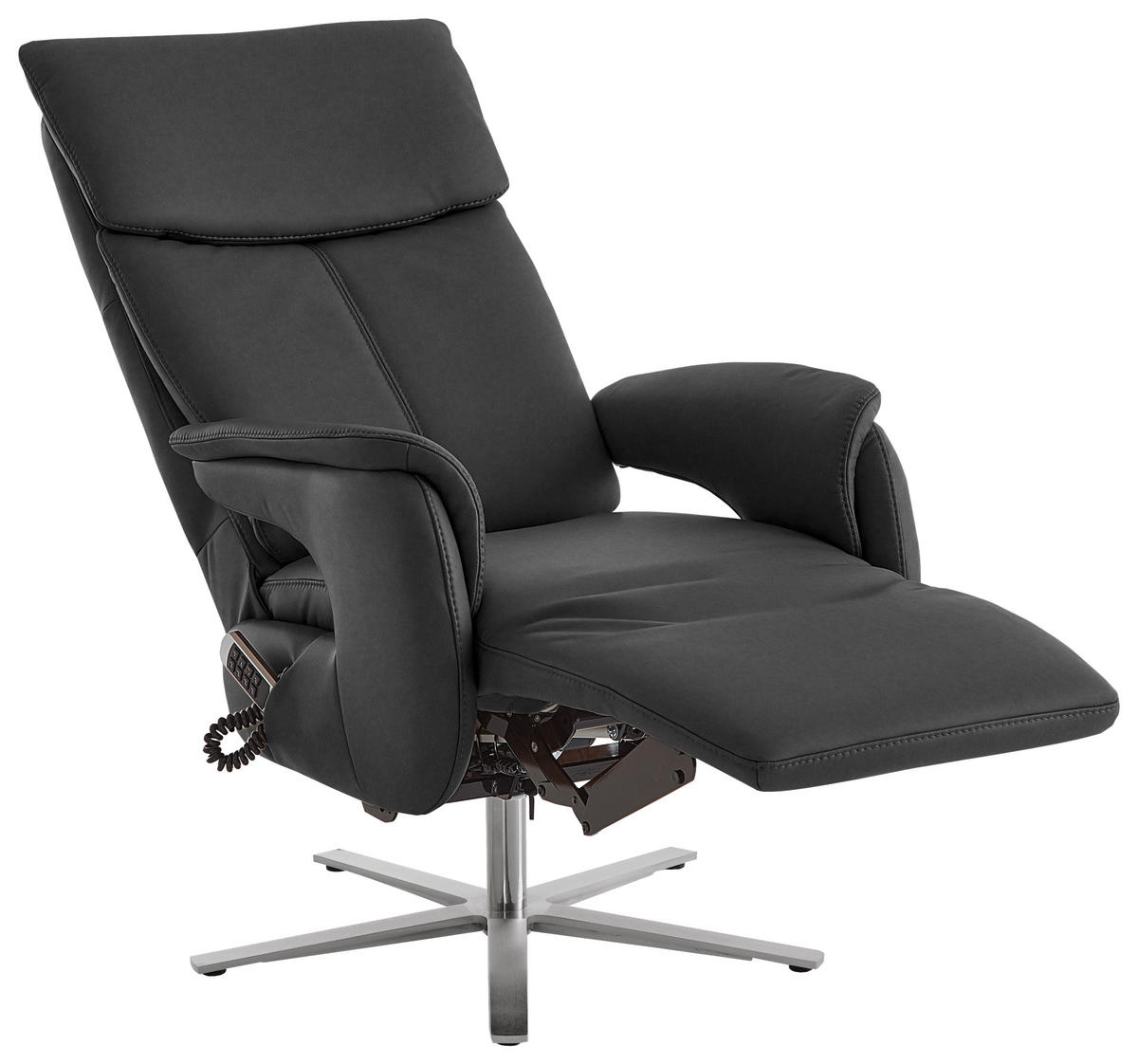 RELAXSESSEL in Leder Anthrazit  - Edelstahlfarben/Anthrazit, Design, Leder/Metall (70/124/85cm) - Cantus