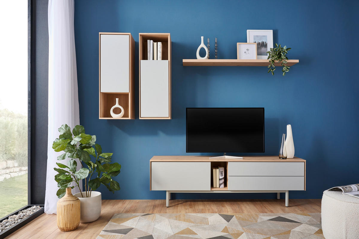 TV-SZEKRÉNY 180/56/40 cm  - tölgyfa/szürke, Design, faalapú anyag/fa (180/56/40cm) - home24