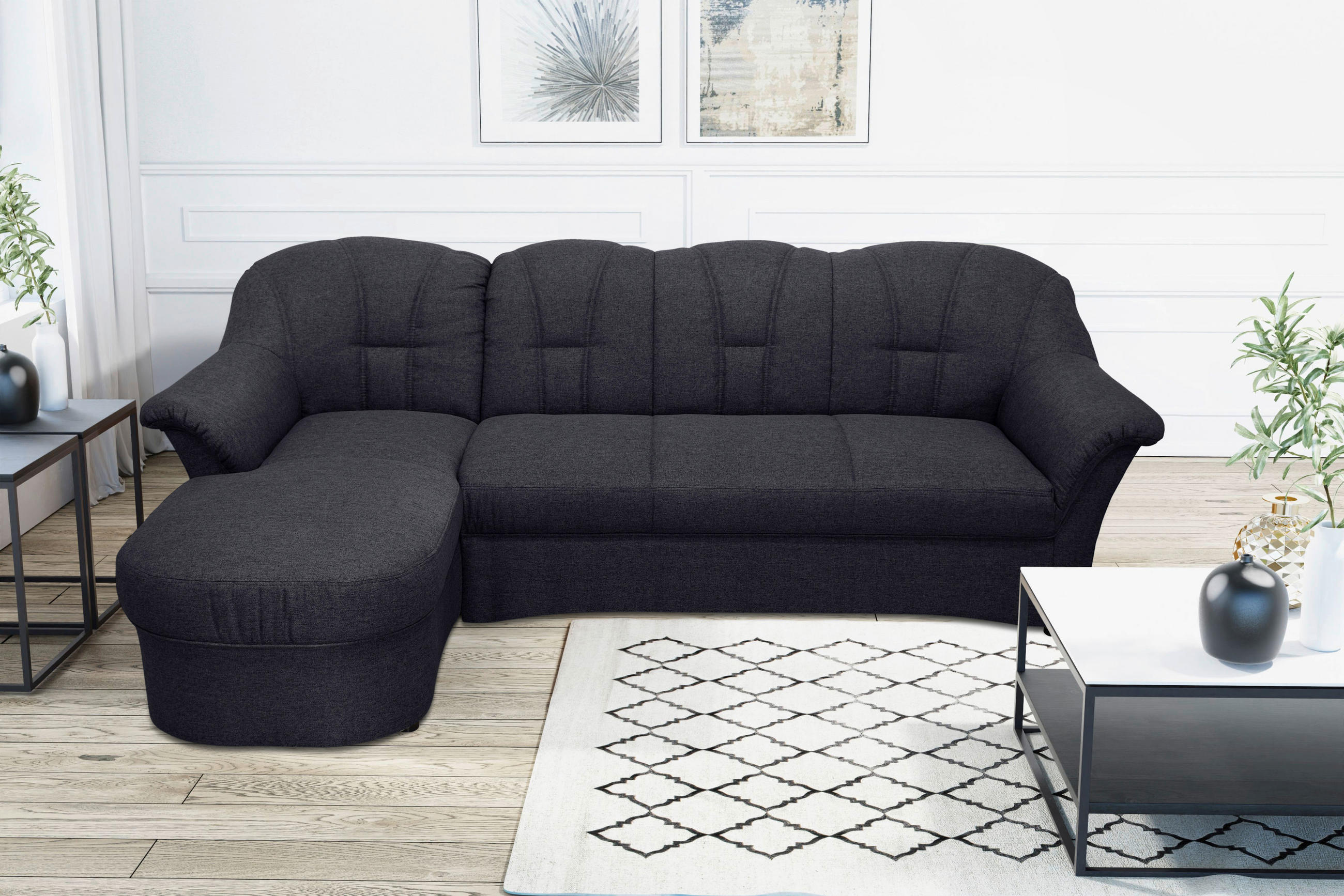 ECKSOFA Dunkelblau Webstoff  - Schwarz/Dunkelblau, KONVENTIONELL, Textil (142/233cm) - MID.YOU