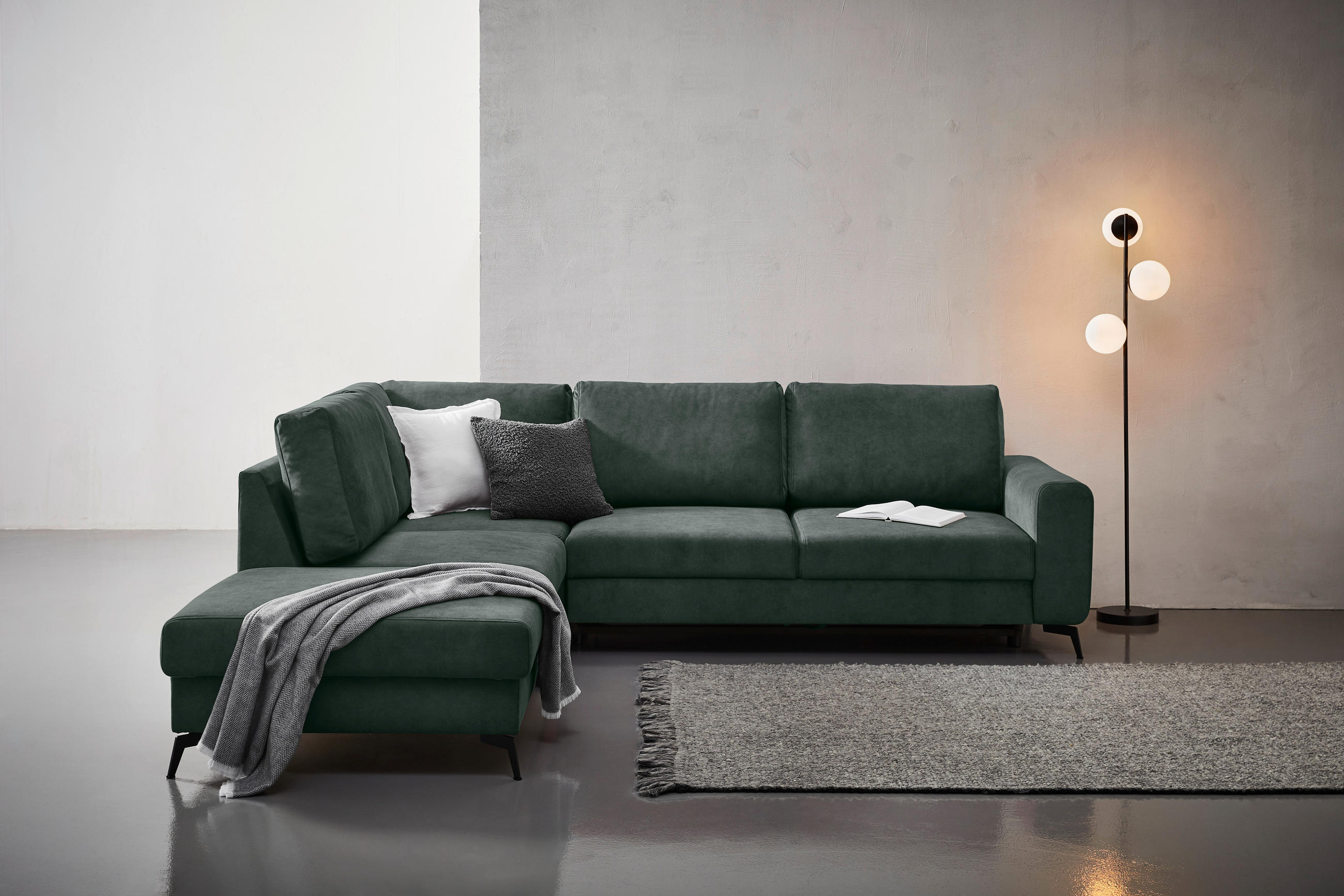 HÖRNSOFFA i chenille mörkgrön  - svart/mörkgrön, Klassisk, metall/textil (257/275cm) - MID.YOU