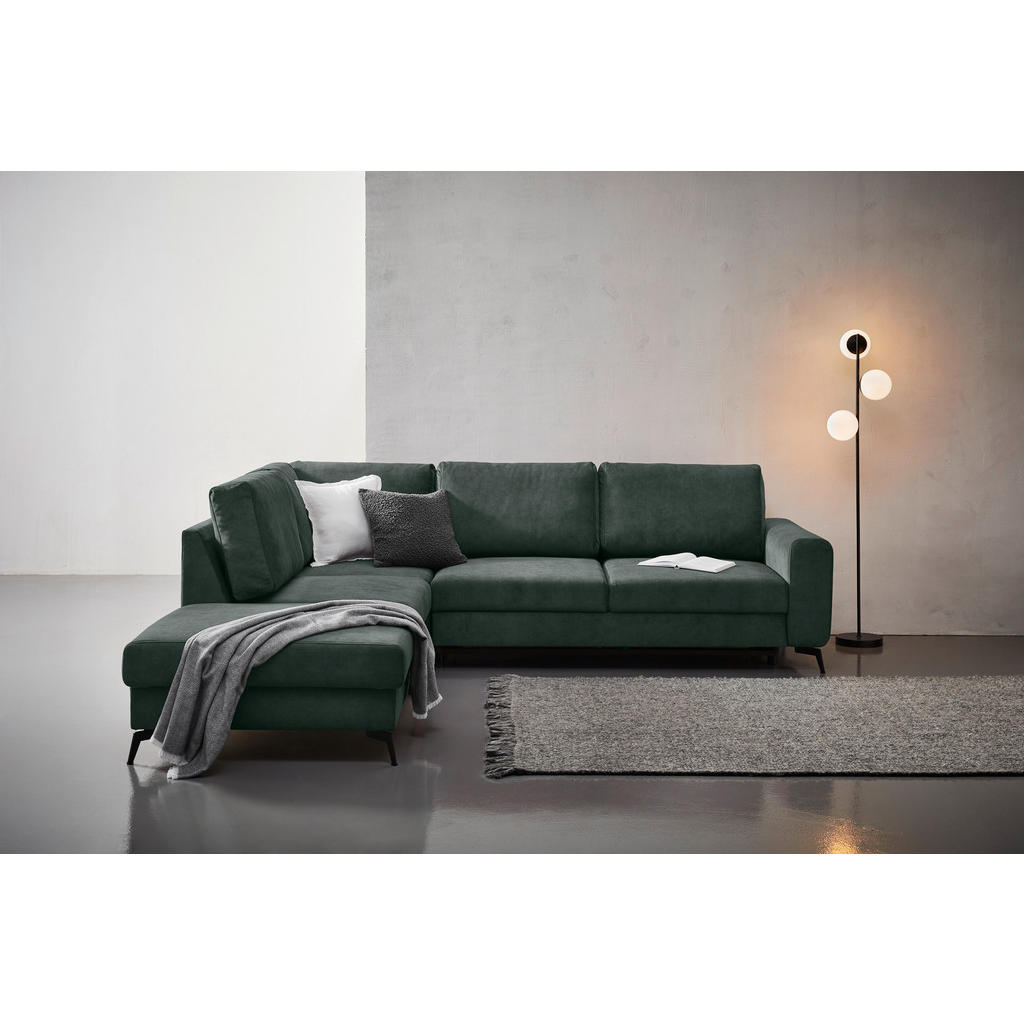 Thumbnail - Carryhome Ecksofa, Dunkelgrün, Textil, 5-Sitzer, Füllung: Schaumstoff, Silikon, Ottomane links, L-Form, 275x257 cm, Made...