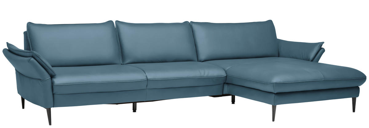 ECKSOFA in Echtleder Hellblau  - Schwarz/Hellblau, Design, Leder/Metall (334/172cm) - Valdera