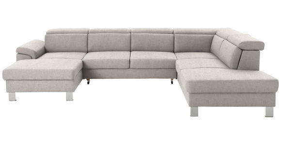 WOHNLANDSCHAFT inkl.Funktionen Ecru Webstoff - Ecru/Silberfarben, Design, Textil/Metall (168/320/226cm) - Xora