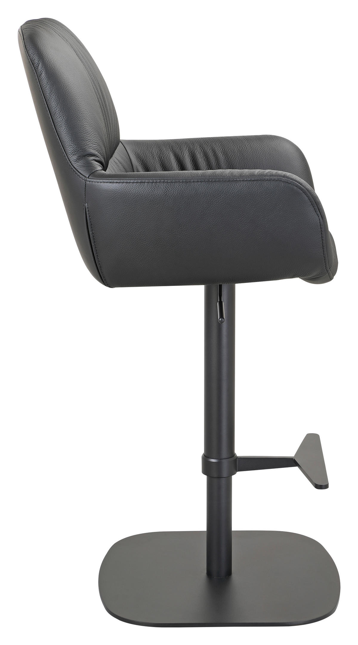 BARHOCKER Echtleder Schwarz Eisen Sitzfläche 360° drehbar, inklusive Armlehnen, automatische Rückholfunktion  - Schwarz, Design, Leder/Metall (57,5/117/59,5cm) - Dieter Knoll