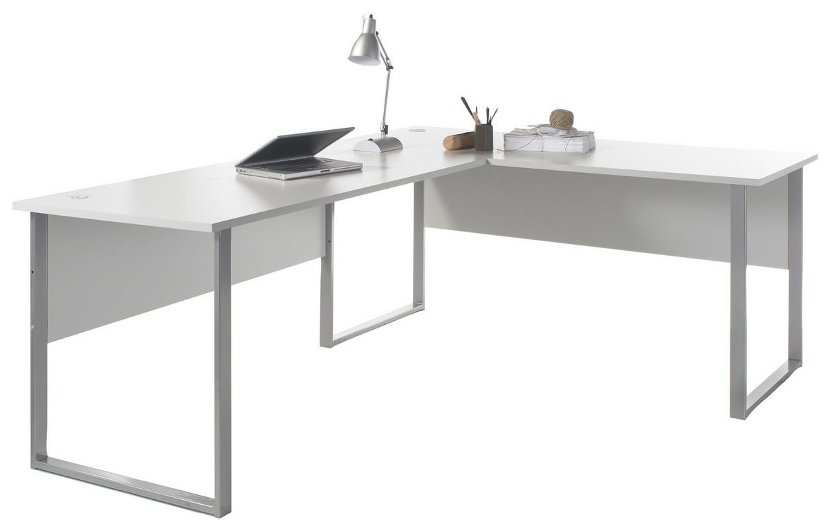 ECKSCHREIBTISCH 170+223/77/73 cm  in Hellgrau  - Hellgrau/Alufarben, Design, Holzwerkstoff/Metall (170+223/77/73cm) - MID.YOU