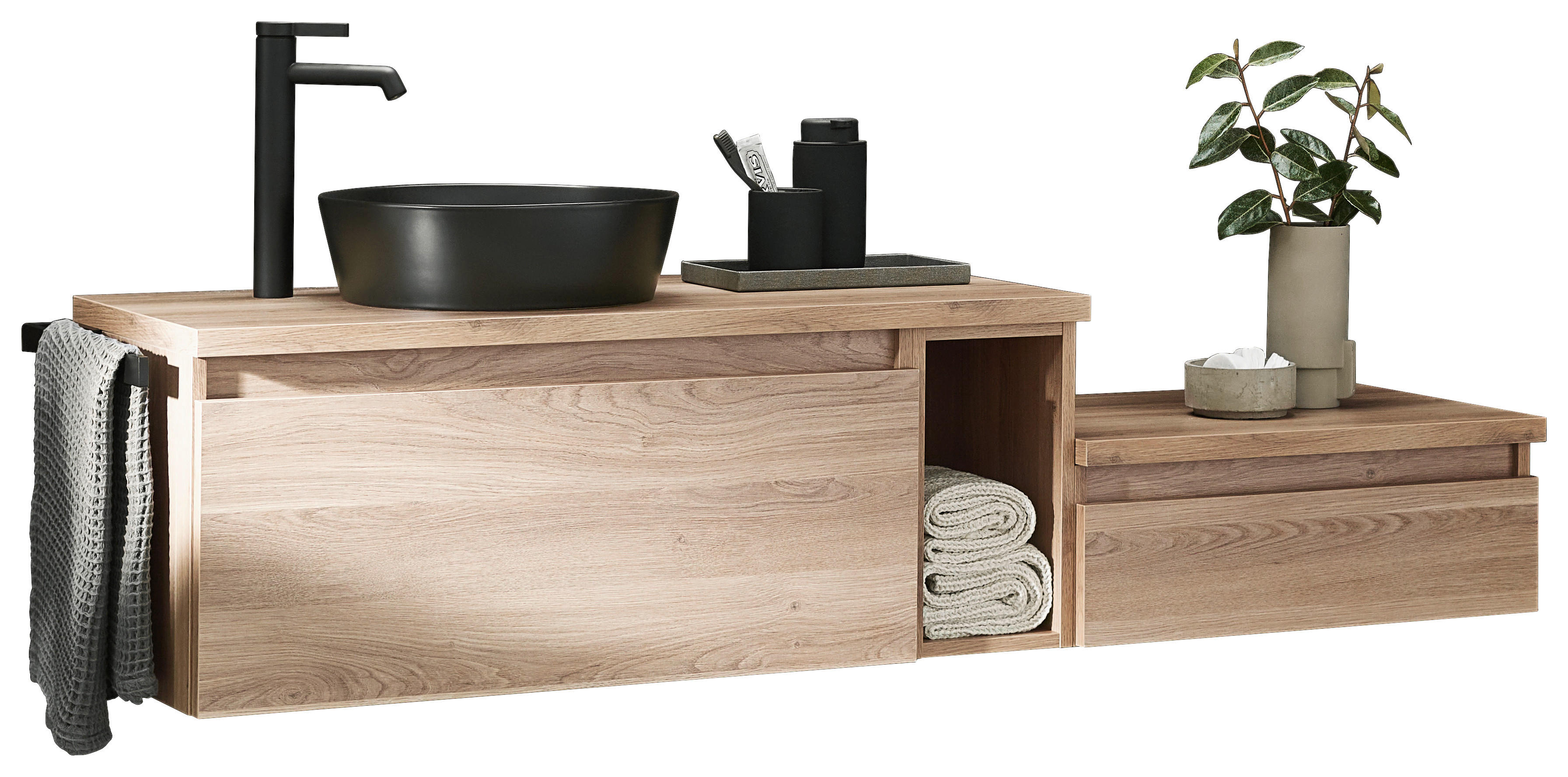 WASCHTISCHKOMBI 160 cm  - Eichefarben/Schwarz, Keramik/Holzwerkstoff (160cm) - Novel