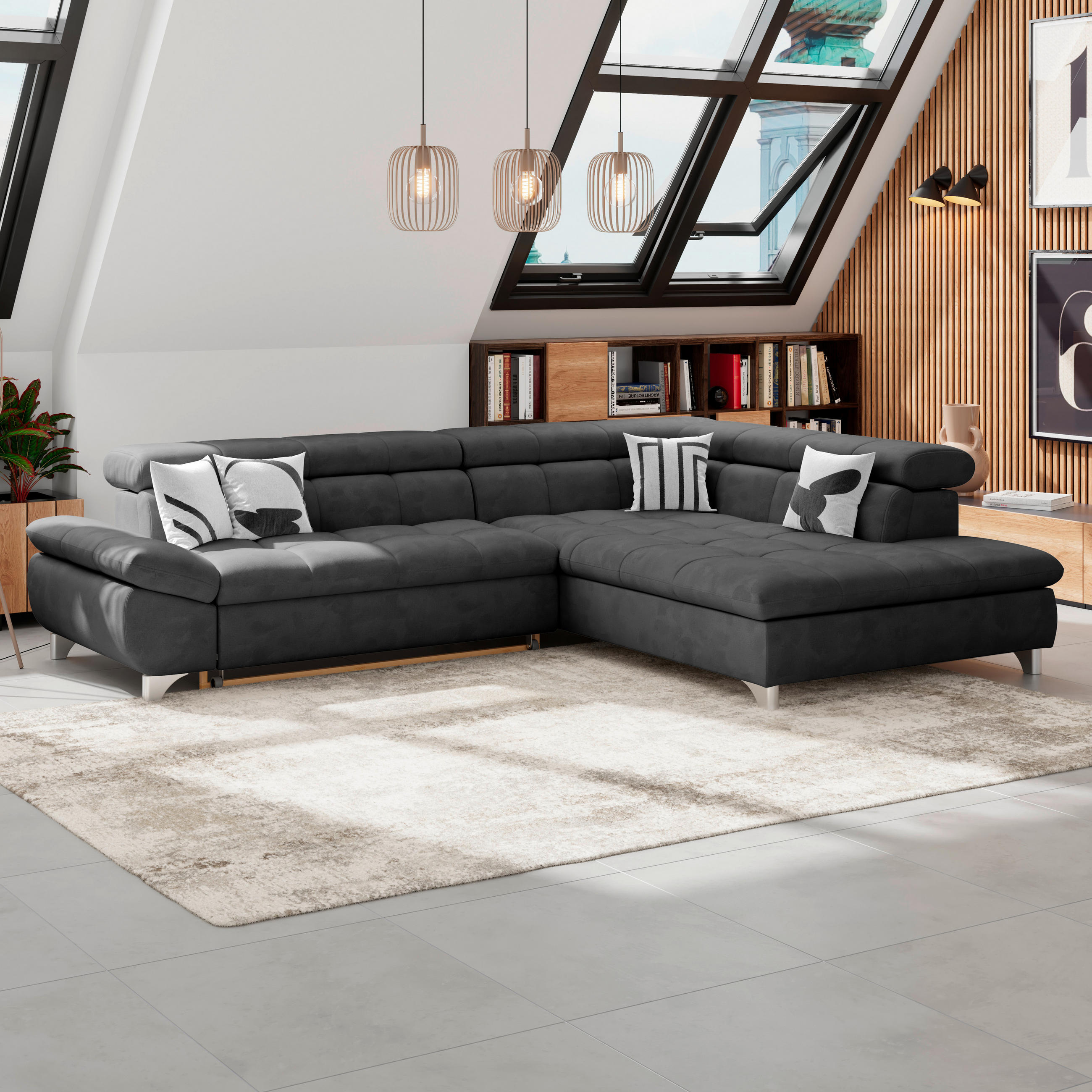 ECKSOFA Anthrazit Chenille  - Chromfarben/Anthrazit, KONVENTIONELL, Textil/Metall (312/234cm) - Livetastic