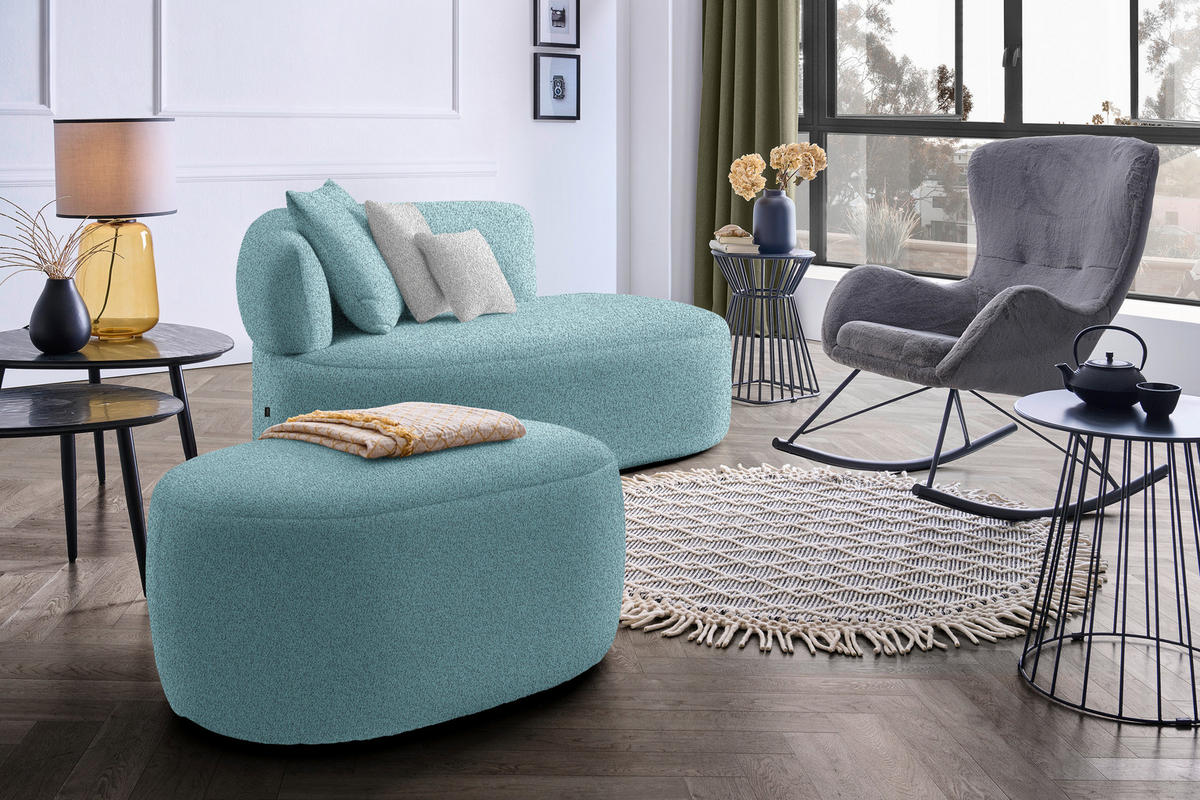 RÉCAMIERE  in Bouclé Schwarz, Türkis, Taupe  - Türkis/Taupe, MODERN, Kunststoff/Textil (166/86/105cm) - Hom`in