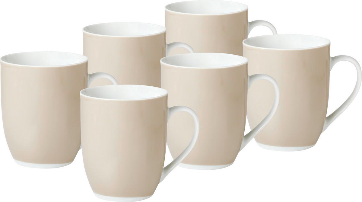 KAFFEEBECHERSET VARIO 6-teilig  - Taupe/Weiß, Basics, Keramik (11/10/8cm) - Van Well