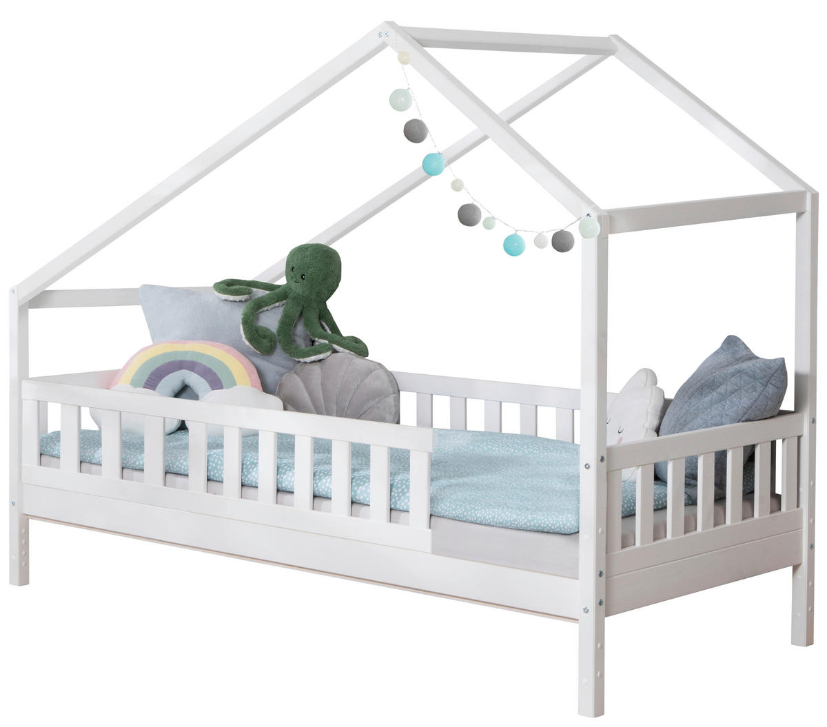 HAUSBETT 140/200 cm,  in Weiß, Absturzsicherung, Rollrost  - Weiß, MODERN, Holz (140/200cm) - MID.YOU