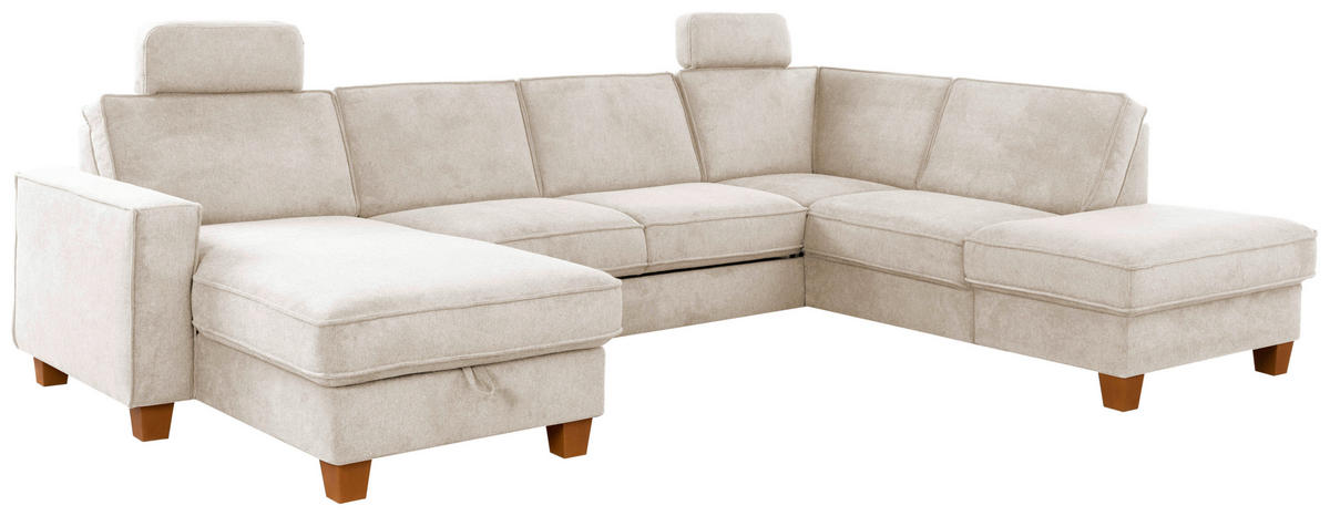 WOHNLANDSCHAFT in Flachgewebe Creme  - Eichefarben/Creme, Konventionell, Holz/Textil (161/309/213cm) - Sit & More
