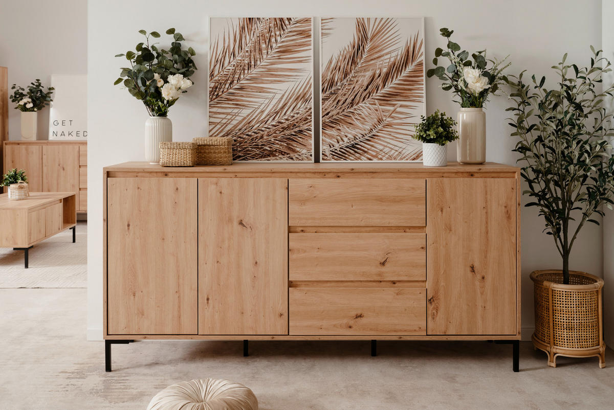 SIDEBOARD  in 170/87/40 cm  - Schwarz/Eiche Artisan, Design, Holzwerkstoff/Metall (170/87/40cm) - MID.YOU
