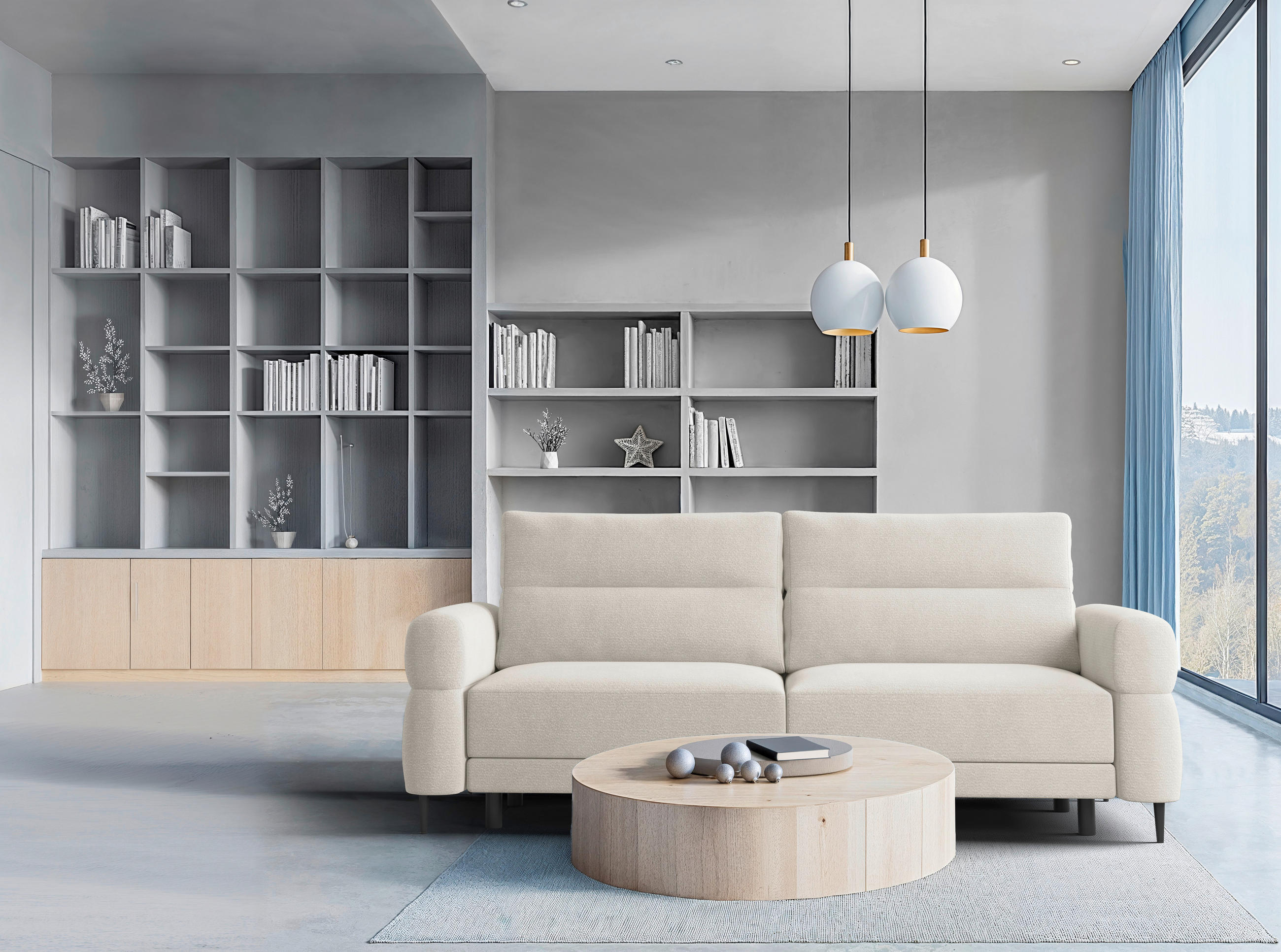 SCHLAFSOFA Nordic in Velours Beige  - Beige/Schwarz, Basics, Textil/Metall (232/94/102cm) - Livetastic