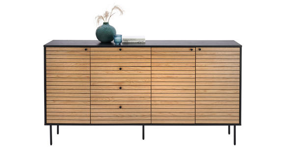 SIDEBOARD Schwarz, Eichefarben Einlegeböden  - Eichefarben/Schwarz, Design, Holzwerkstoff/Metall (180/94/40cm) - Xora