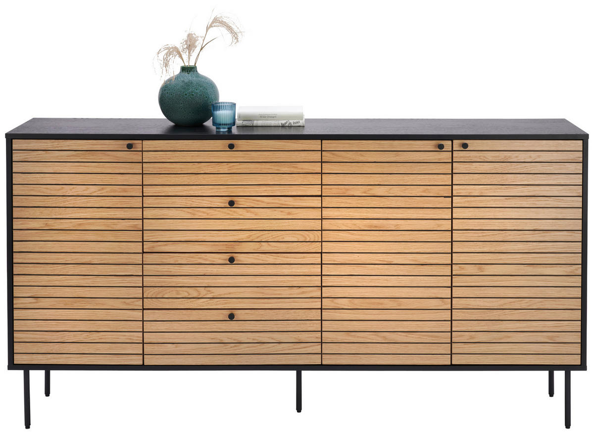 KOMODA, črna, barve hrasta  - črna/barve hrasta, Design, kovina/leseni material (180/94/40cm) - Xora