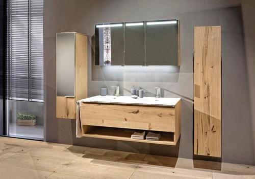 BADEZIMMER  in 128,4 cm  - Eichefarben/Weiß, Design, Glas/Holz (128,4cm) - Voglauer