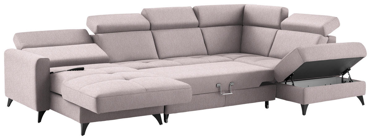WOHNLANDSCHAFT Flachgewebe Altrosa  - Schwarz/Altrosa, Konventionell, Textil/Metall (174/333/215cm) - Beldomo System