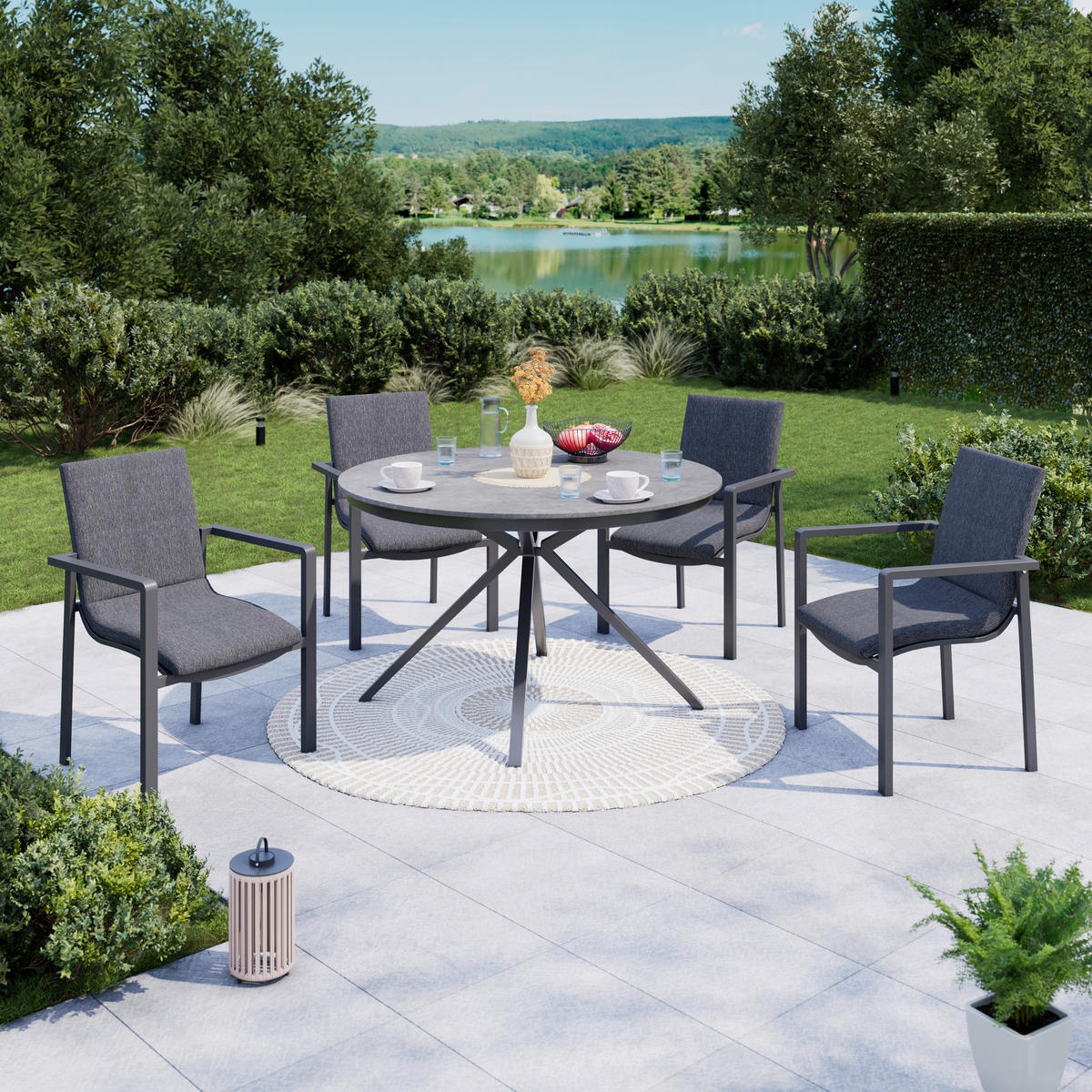 GARTENTISCH 120/120/74 cm Metall, Keramik Grau rund  - Grau, Modern, Keramik/Metall (120/120/74cm) - Ambia Garden