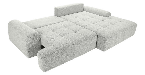 Ecksofa mit Funktion Creme Flachgewebe Zierkissen, Rückenkissen, Bettkasten, Schlaffunktion, Rücken echt, Liegefläche im Originalstoff  - Creme/Schwarz, KONVENTIONELL, Kunststoff/Textil (277/190cm) - Carryhome