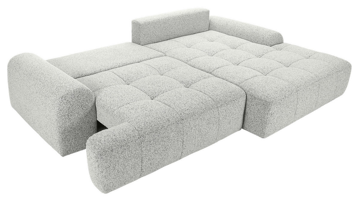 Ecksofa mit Funktion Creme Flachgewebe Zierkissen, Rückenkissen, Bettkasten, Schlaffunktion, Rücken echt, Liegefläche im Originalstoff  - Creme/Schwarz, KONVENTIONELL, Kunststoff/Textil (277/190cm) - Carryhome