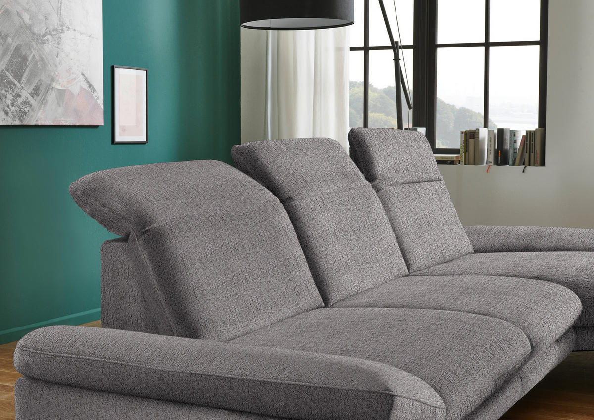 ECKSOFA in Chenille Graubraun  - Graubraun/Schwarz, Design, Textil/Metall (319/188cm) - Beldomo System