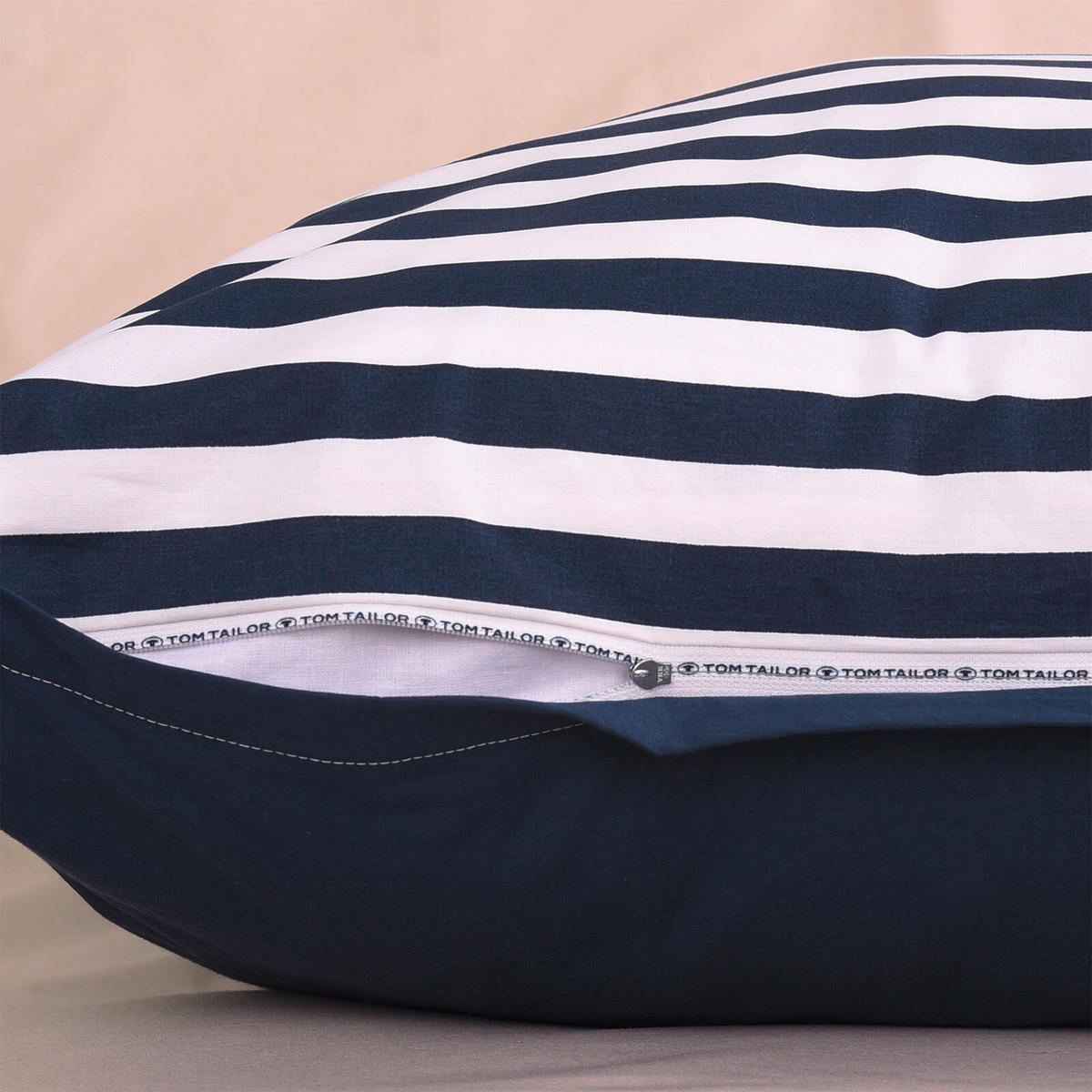 WENDEBETTWÄSCHE Perkal 155/220 cm  - Sandfarben/Dunkelblau, Basics, Textil (155/220cm) - Tom Tailor