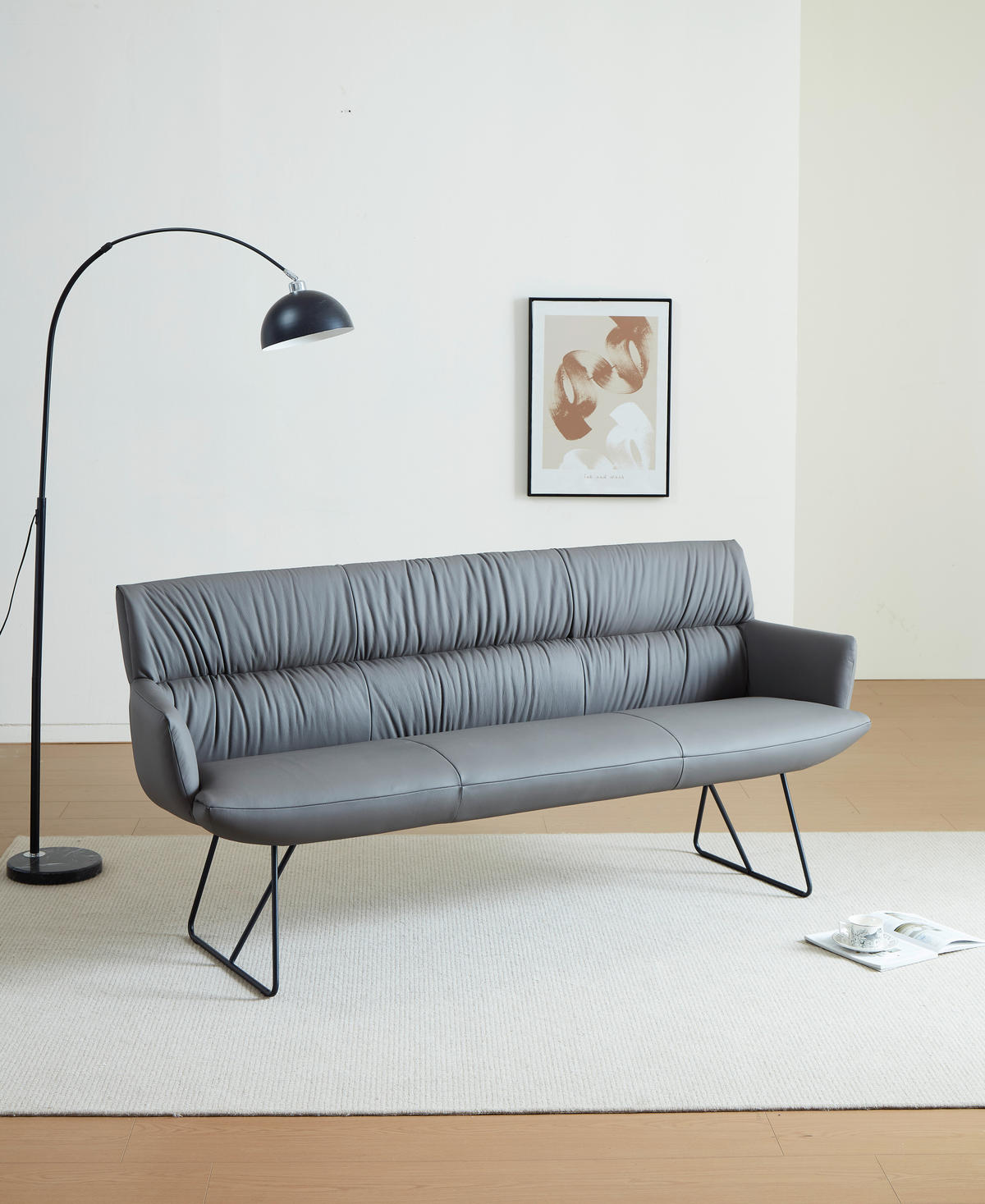 SITZBANK 200/89/66 cm Echtleder Anthrazit, Schwarz  - Anthrazit/Schwarz, Design, Leder/Metall (200/89/66cm) - Dieter Knoll