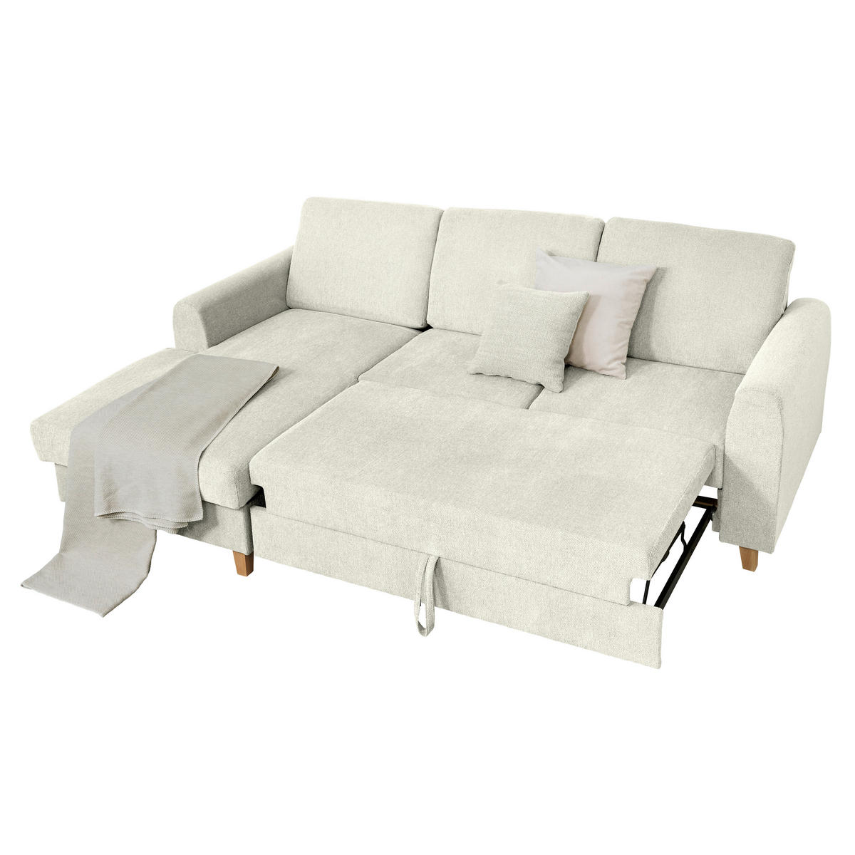 HÖRNSOFFA i flatväv cremefärgad  - bokfärgad/cremefärgad, Klassisk, trä/textil (166/241cm) - MID.YOU