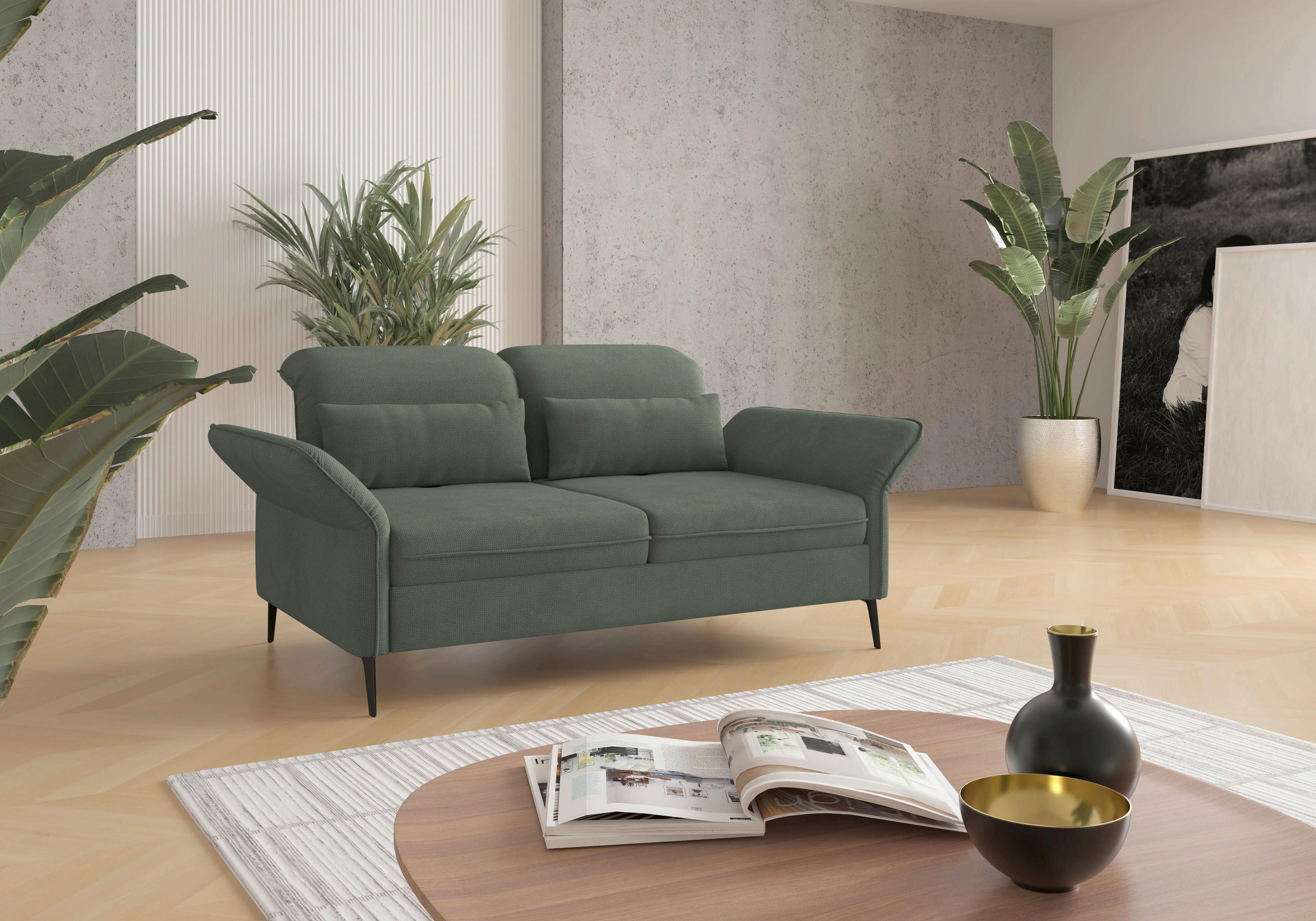 2,5-SITZER Flachgewebe Grün  - Schwarz/Grün, KONVENTIONELL, Textil/Metall (189/92/123cm) - Sit & More