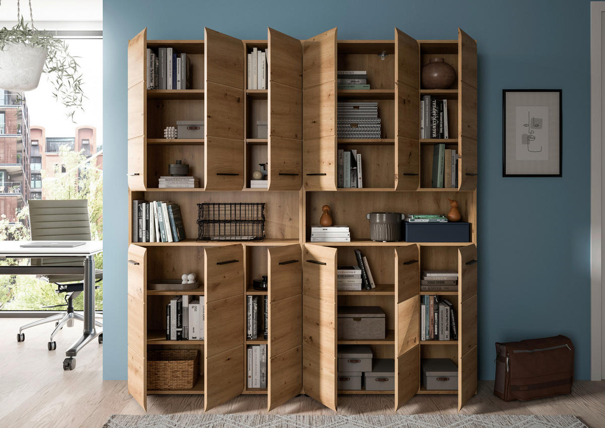 HOCHSCHRANK  - Schwarz/Eiche Artisan, Basics, Holzwerkstoff/Kunststoff (180cm) - MID.YOU