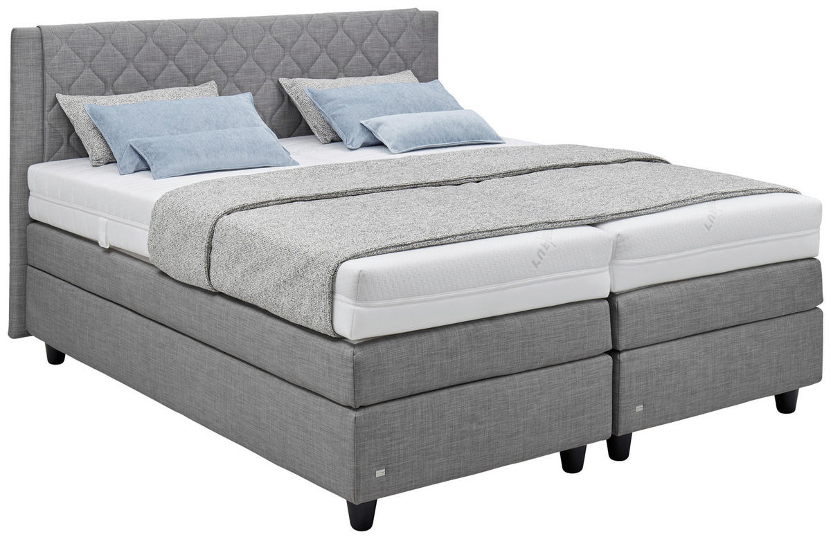 BOXSPRINGBETT 180/200 cm,  in Grau, Matratze, gepolstertes Kopfteil, H2 + H3 = mittel + fest  - Schwarz/Grau, Design, Holzwerkstoff/Textil (180/200cm) - RUF Betten