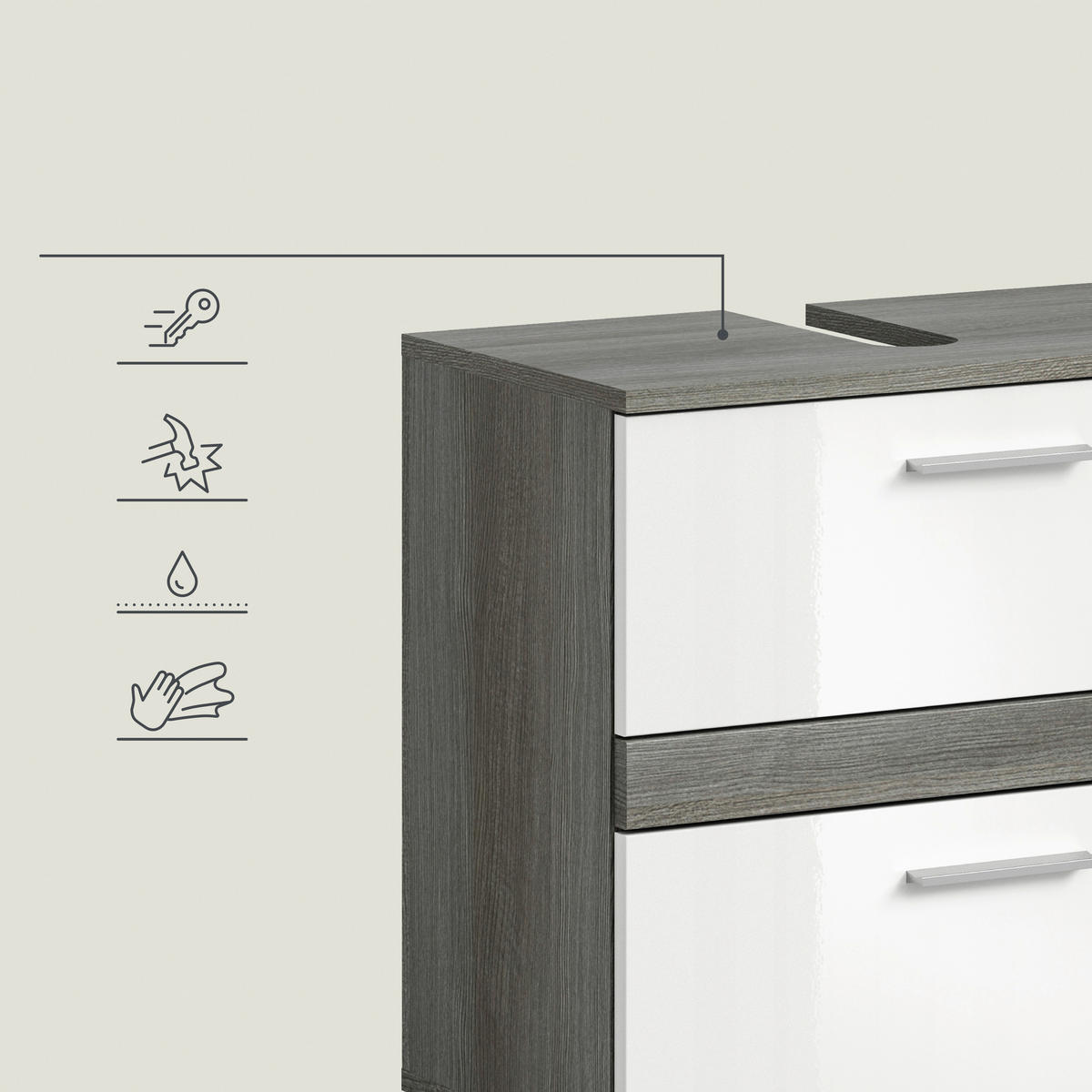 BADEZIMMER 3-teilig  in 165 cm  - Weiß Hochglanz/Silberfarben, Trend, Glas/Holzwerkstoff (165cm) - MID.YOU