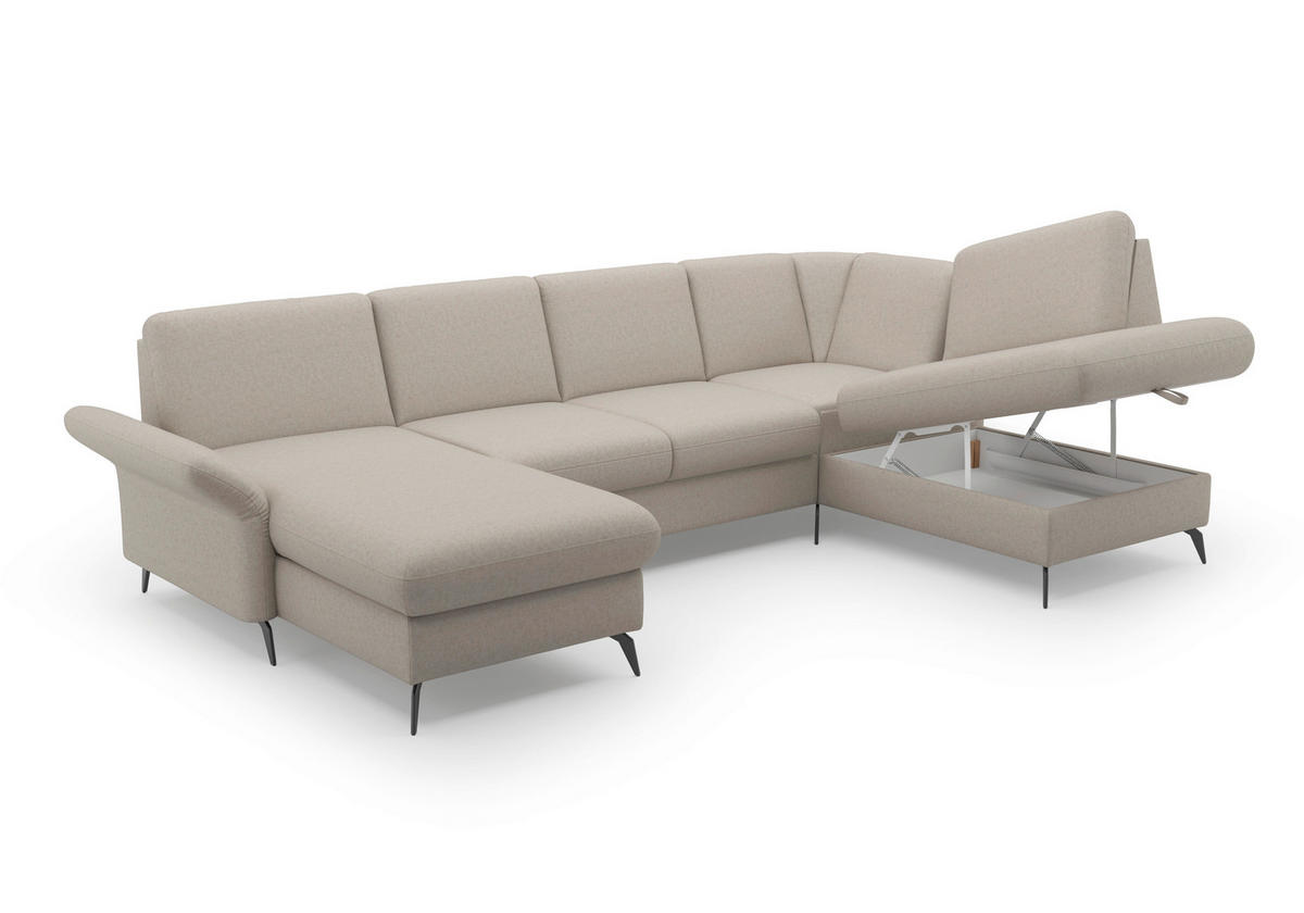 WOHNLANDSCHAFT Taupe Flachgewebe  - Taupe/Schwarz, KONVENTIONELL, Textil/Metall (164/314/195cm) - Sit & More