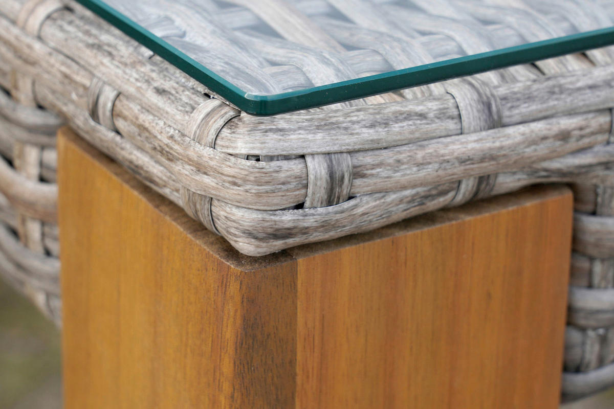 GARTENTISCHGRUPPE Akazie Hartholz Stahl  - Beige/Beigebraun, KONVENTIONELL, Glas/Holz - Gardenson