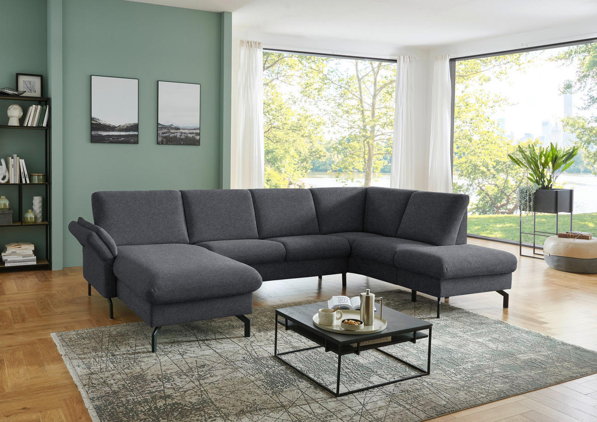 WOHNLANDSCHAFT  in Flachgewebe Anthrazit  - Anthrazit/Schwarz, KONVENTIONELL, Textil/Metall (170/307/190cm) - Beldomo Comfort