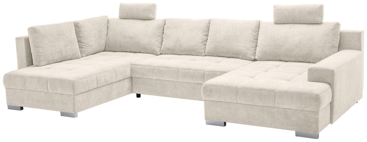 WOHNLANDSCHAFT Beige Velours  - Chromfarben/Beige, KONVENTIONELL, Kunststoff/Textil (198/363/170cm) - Hom`in