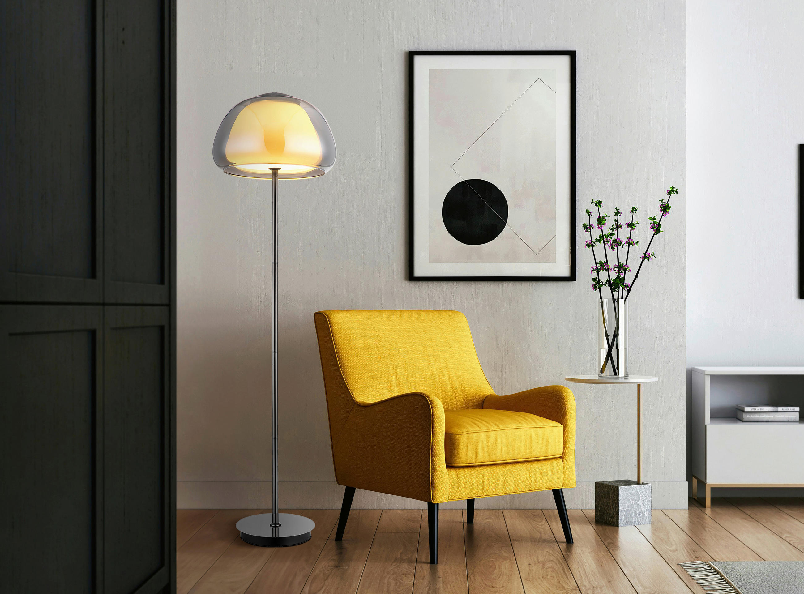 LED-STEHLEUCHTE 38/150 cm    - Schwarzchrom/Schwarz, Design, Glas/Kunststoff (38/150cm) - Globo