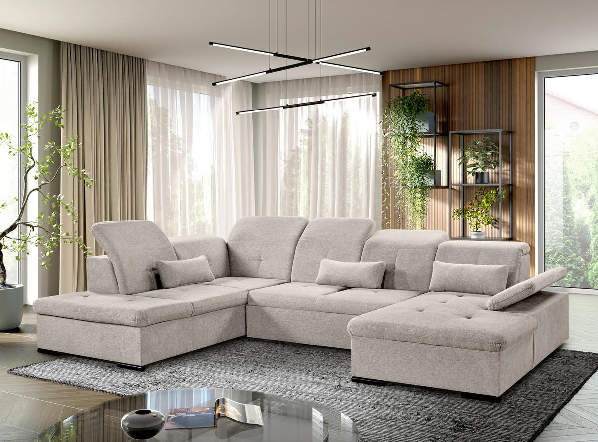 WOHNLANDSCHAFT Beige Chenille  - Beige/Grau, KONVENTIONELL, Kunststoff/Textil (188/340/240cm) - Carryhome