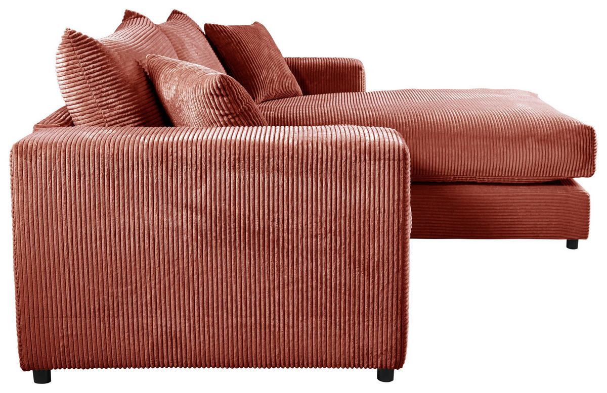 ECKSOFA FUNNY S Terracotta Cord, Velours Zierkissen, Rückenkissen, Hocker  - Terracotta/Schwarz, Basics, Kunststoff/Textil (265/180cm) - Livetastic